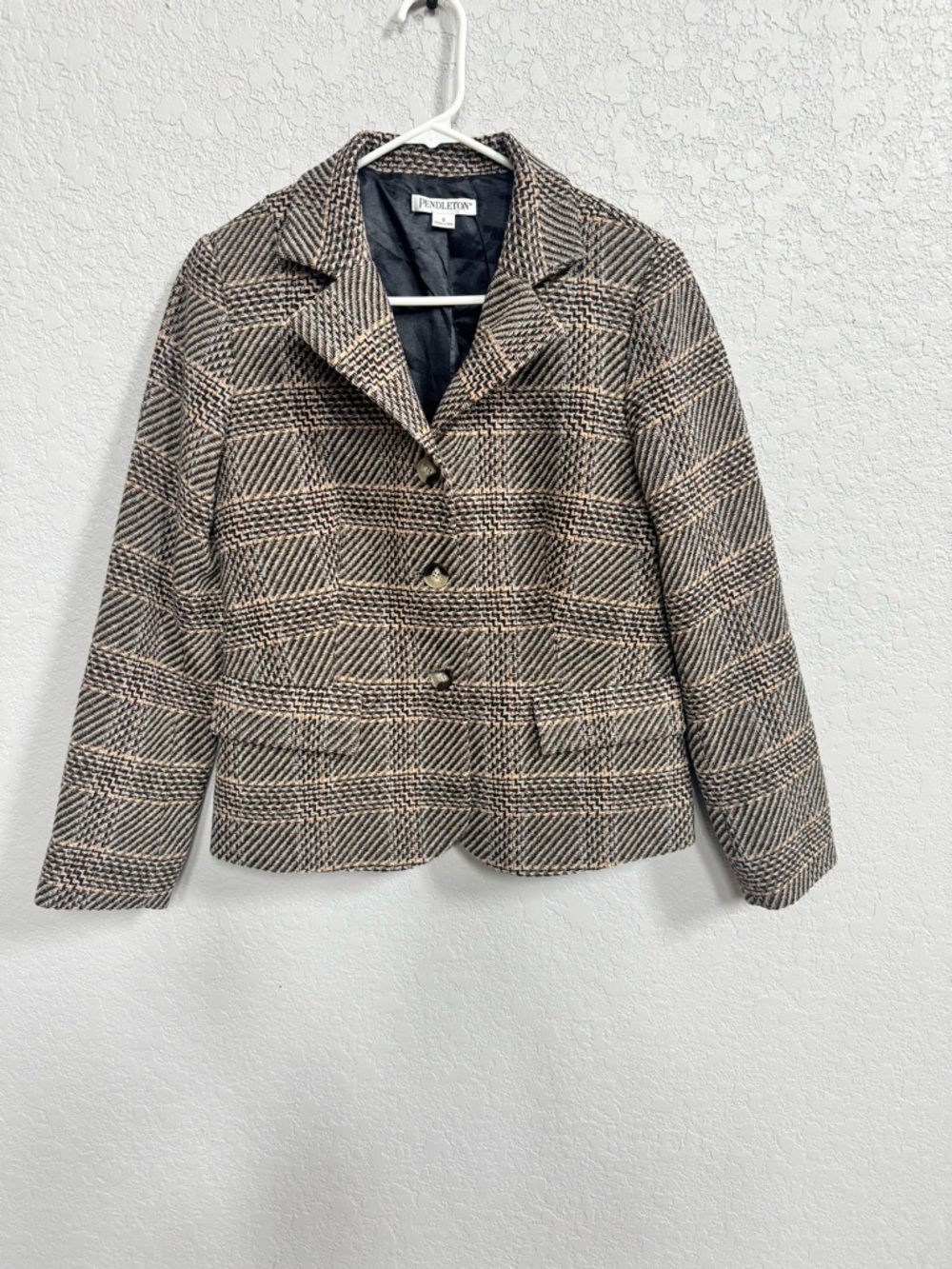 Pendleton Black and Brown Plaid Wool Blend Blazer 6